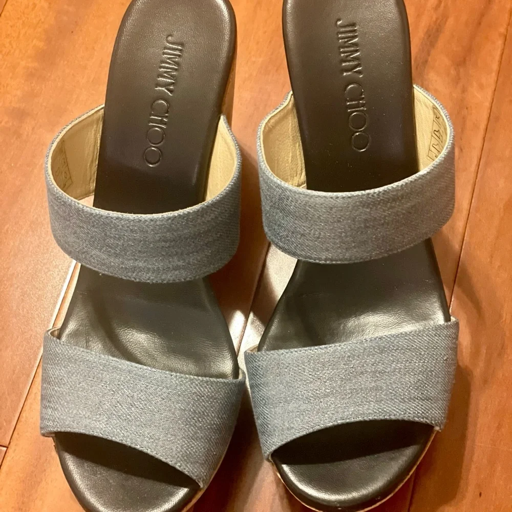 Jimmy Choo Denim Parker Cork Wedge Sandal - Picture 3 of 5